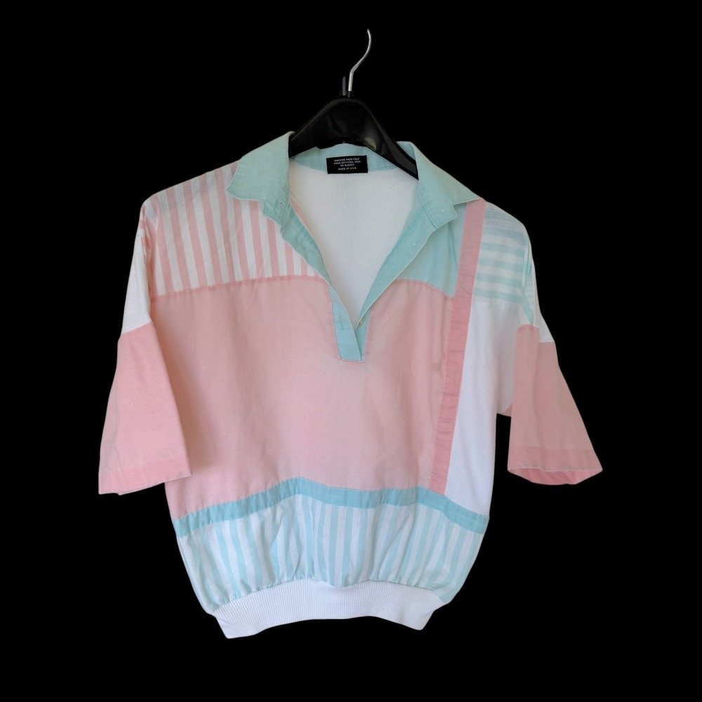 Jordana 80s Colorblock Pastel Polo Shirt Pink Mint Green Made in USA